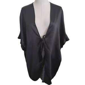 Victoria's Secret Black Satin Ruffle Short Robe O/S NWT